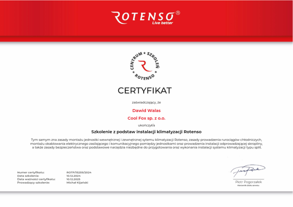 certyfikat rotenso instalacja