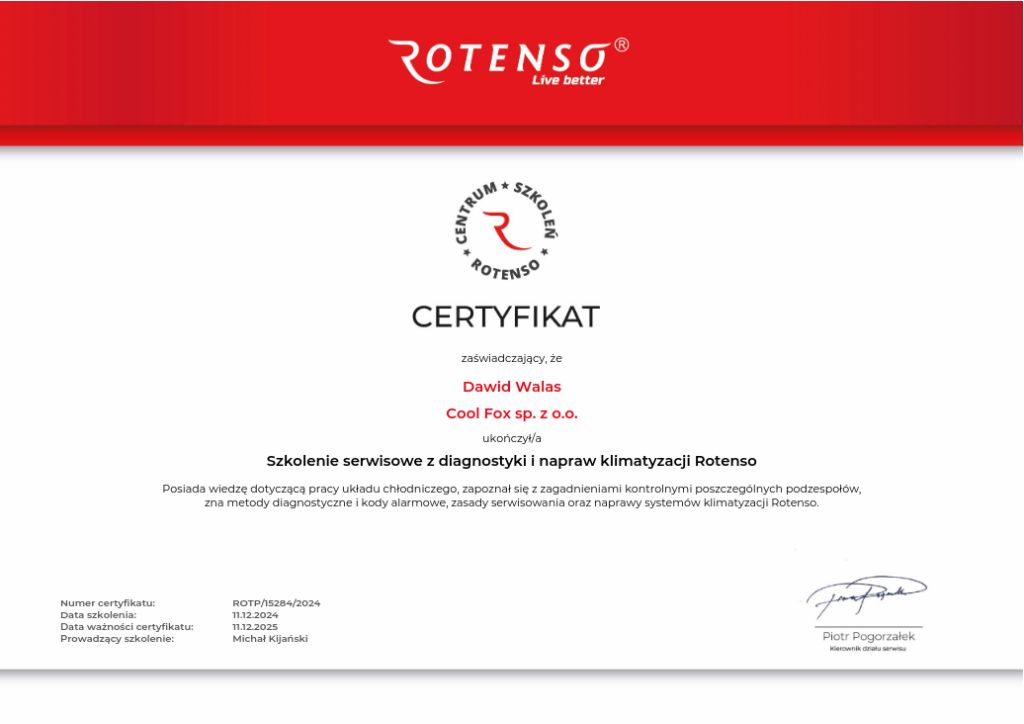 certyfikat rotenso serwis